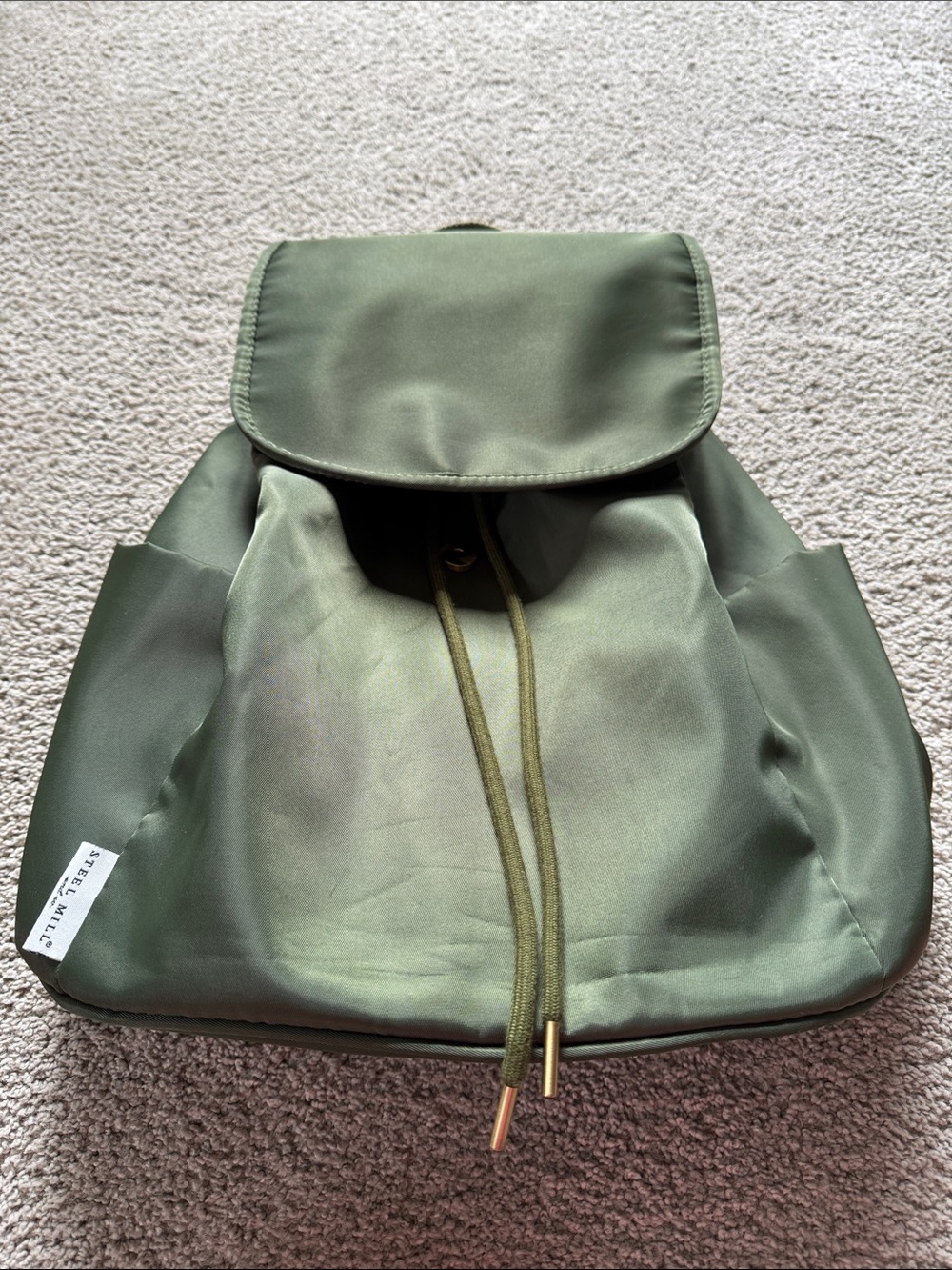 Green Nylon Drawstring Backpack